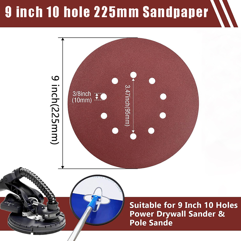 20개 9인치 225mm 10홀 벽 샌더 사포 금속 목 - Woodworking Wallpaper 리뷰 및 가격